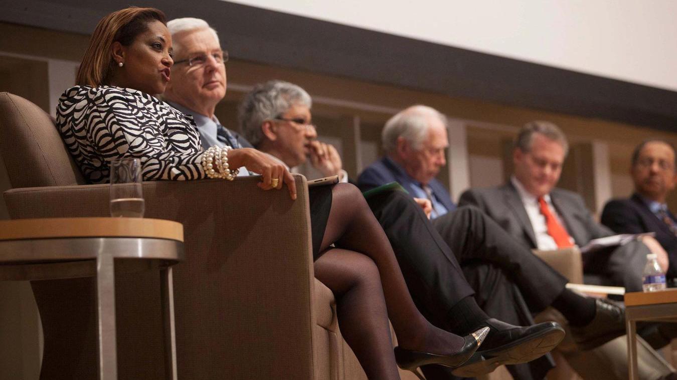 A panel of economists and alumni at the Cornell Charter Day celebration