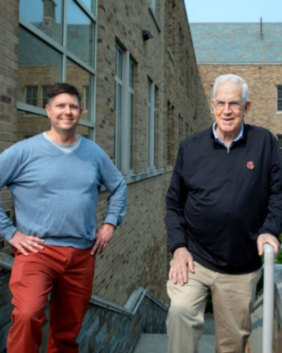 ILR professor Ron Ehrenberg with colleague Adam Litwin outside of the ILR school